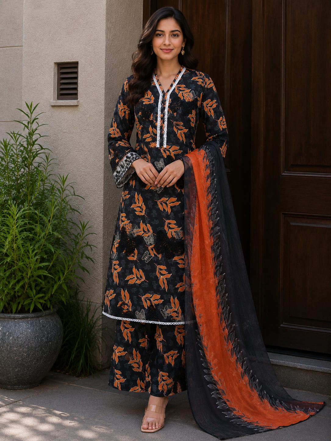 Butterflies hit code Black Floral Lawn 3-Piece ready to wear