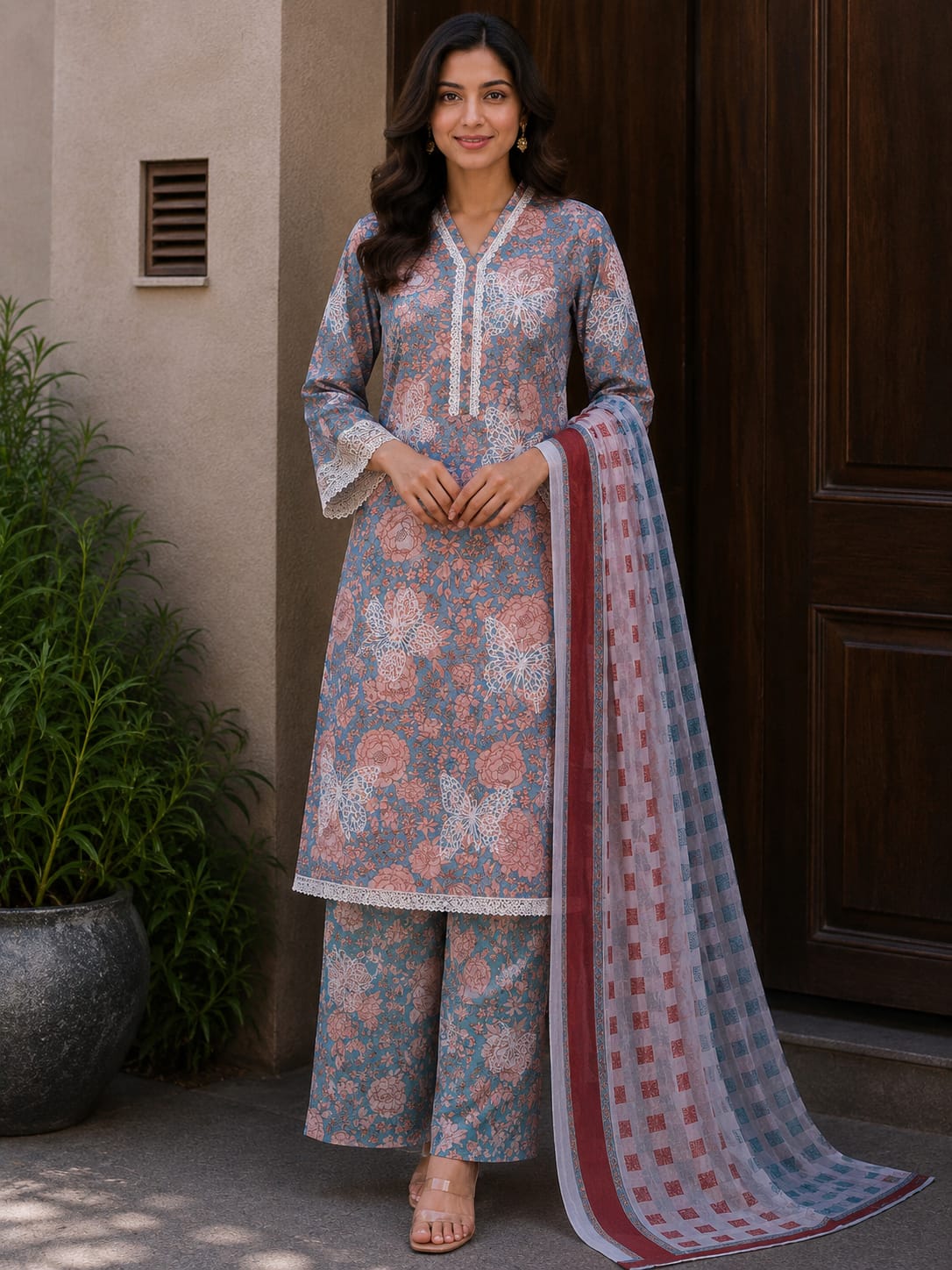 Pastel Blue Floral Maria B. Lawn 3-Piece ready to wear